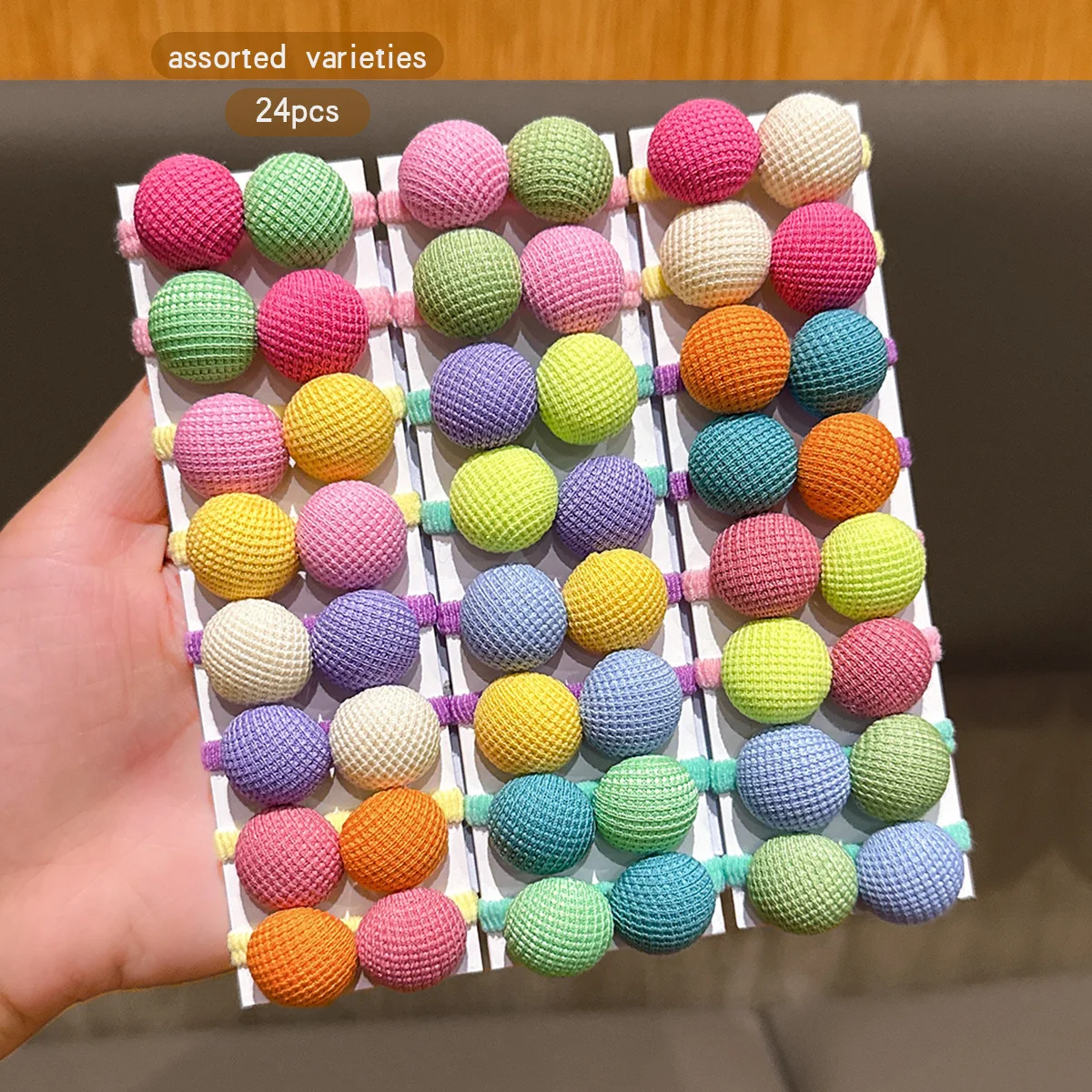 24 bunte Knöpfe, Gummibänder, Haarschmuck, Haarringe, zufällige Farben, geeignet für den täglichen Gebrauch Image