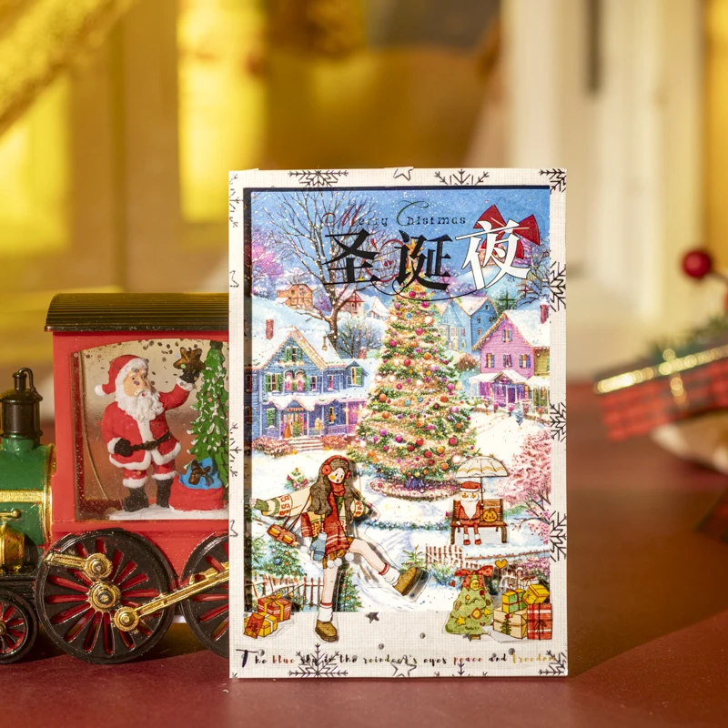 30 Blatt Christmas Wonderland Series PET+Washi Dual-Material-Aufkleberbuch, kreativer Deko-Planer, Handbuch, Scrapbooking-Material Image