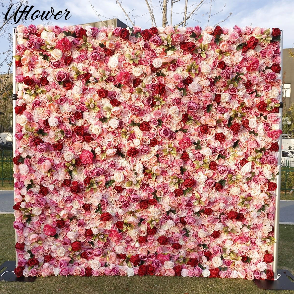 Uflower Outdoor Hochzeit Hintergrund 3D Rose Serie Vorhang Tuch Blume Wand Rose Hortensie Arrangement Floral Event Party Requisiten Image