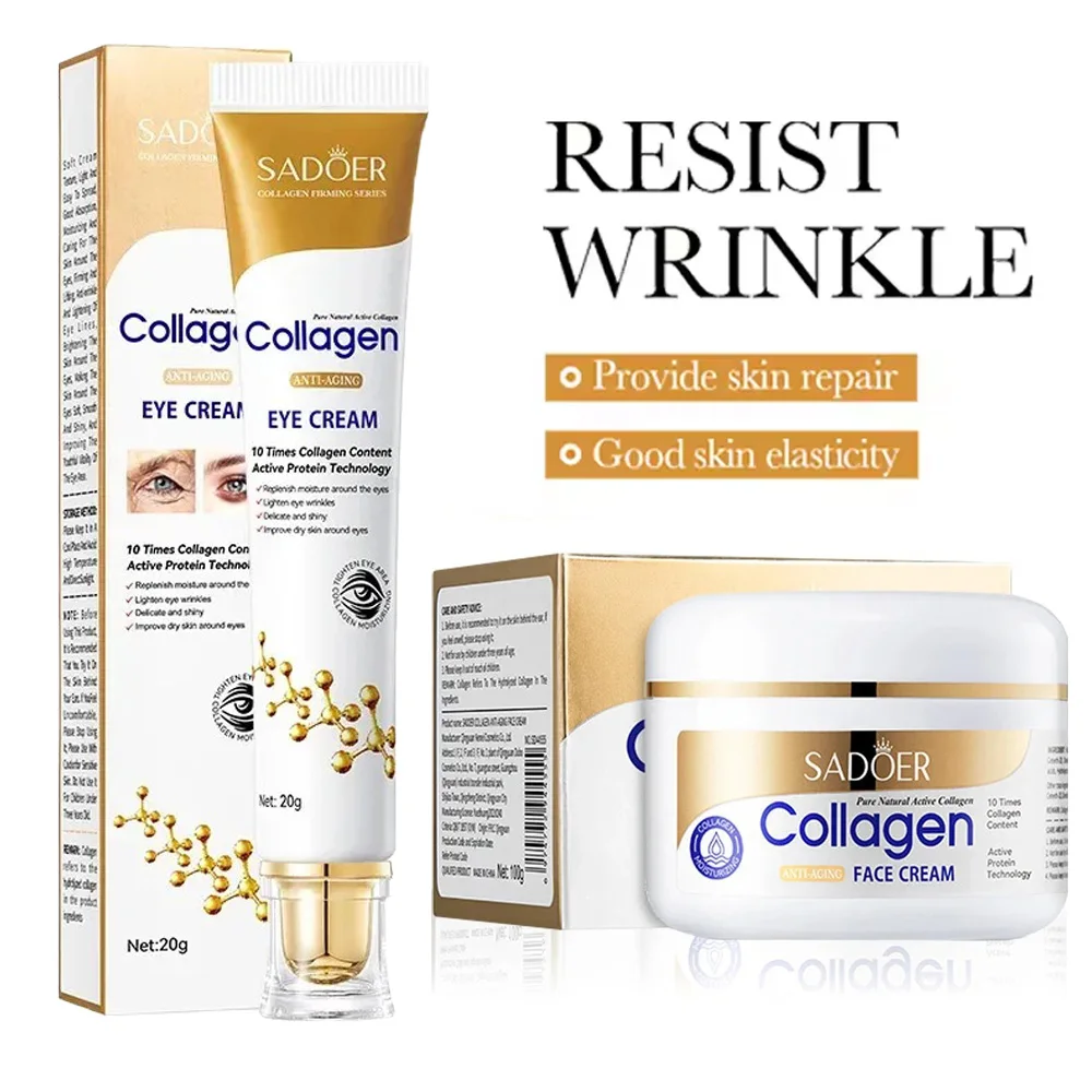 SADOER Collagene Kit per la cura della pelle Crema per gli occhi e Crema idratante per il viso Anti occhiaie Set per la cura della pelle idratante antietà