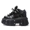 Neue Damen-Motorradstiefel, coole Höhe, zunehmende Freizeit, beliebte schwarze Gothic-Punk-Plattform-Stiefeletten, High-Top-Daddy-Schuhe