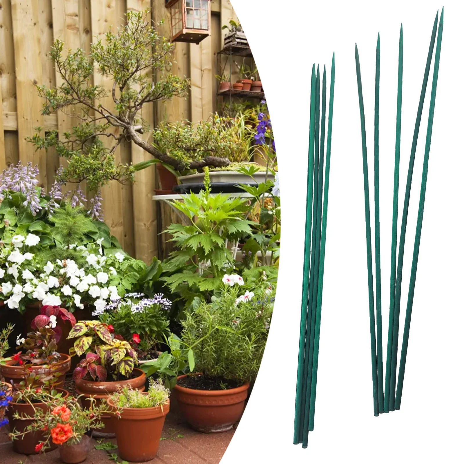 10 Stück 40 cm Pflanzenpfahl-Set, Holzpfahl, Blumen, grüne Pflanzenstützpfähle, Stöcke, stacheliges Ende, Blumenpfahl, Gartengerät Image