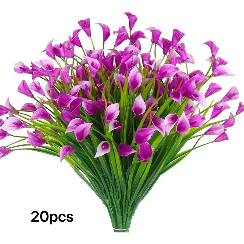 20-Pack Outdoor Artificial Kara Lilies, UV-Protected Plastic Fake Flowers for Garden, Porch, Courtyard, Office, Window Frame, Desktop, and Home Decoration – Summer Floral Arrangements