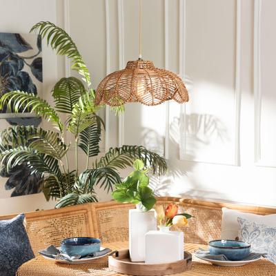 Neorah Natural Rattan Pendant Lampshade - Coastal Boho Ceiling Light Cover with Handcrafted Petal Sh by Bali & Pari in Brown (Size OS)