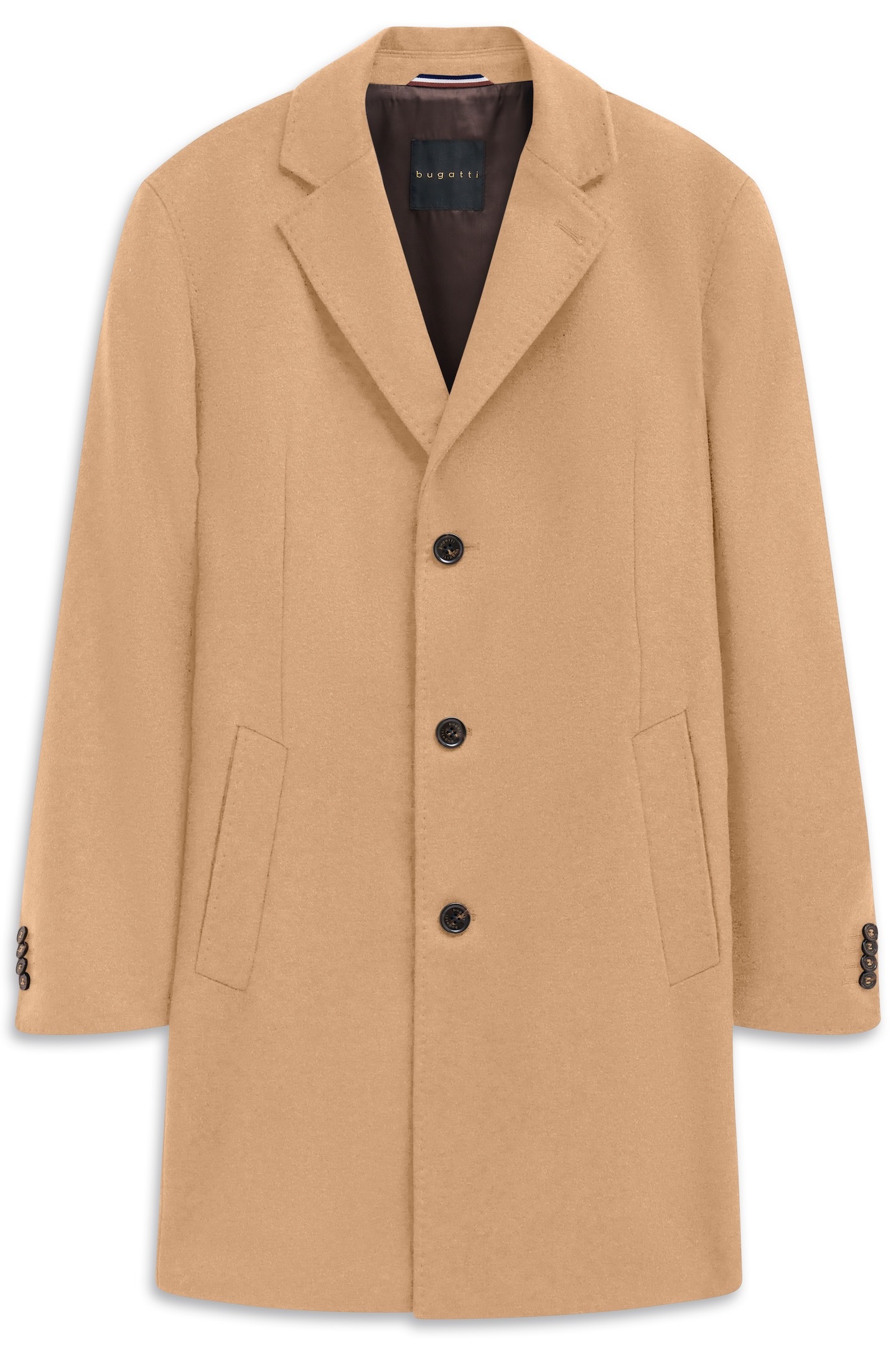 Kurzmantel BUGATTI "Kaschmir", Herren, Gr. 58, beige (70, beige), 100% Kaschmir, unifarben, Elegant, normal, normaler Saum, Mäntel, im Modern Fit mit Knopfleiste