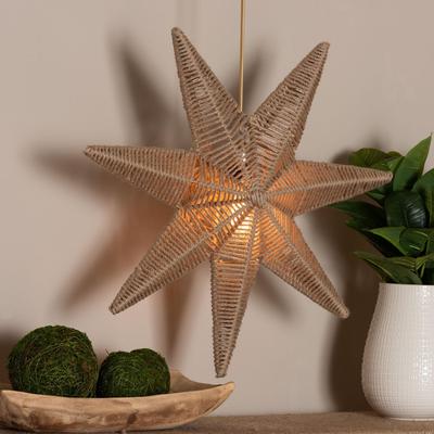Idriya Handwoven Jute Pendant Lampshade - Star-Shaped Natural Fiber Light Cover, Coastal Boho Lighti by Bali & Pari in Brown (Size OS)
