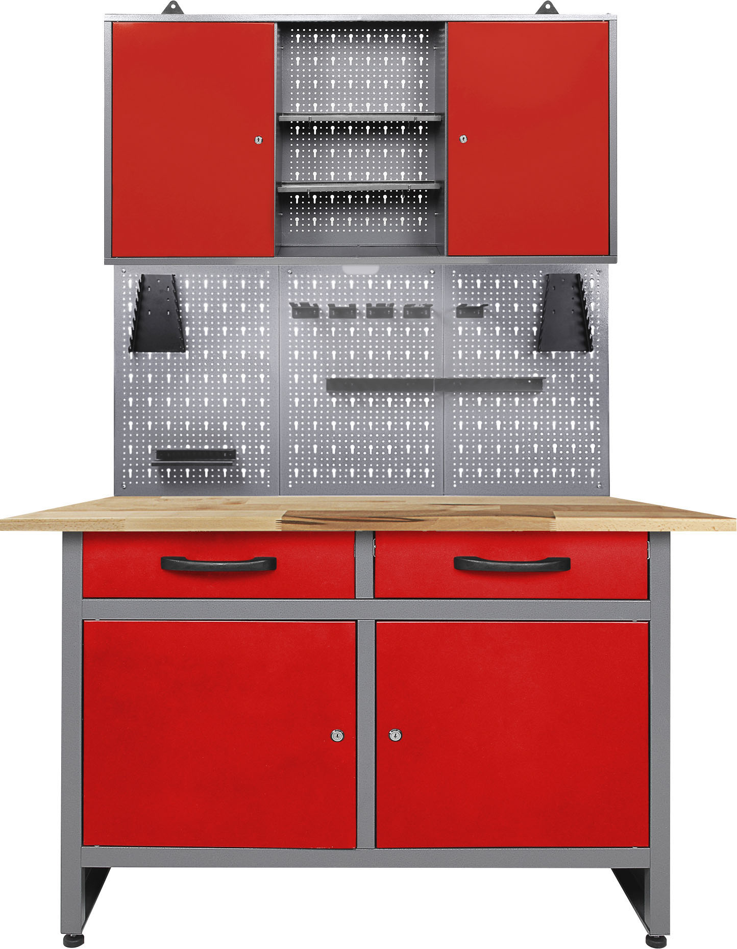 Werkstatt-Set ONDIS24 "Werner", rot (anthrazit, rot), B:120cm H:205cm T:60cm, Metall, Werkbänke, 120 cm, mit Lochwandsystem inkl. Haken, mit LED
