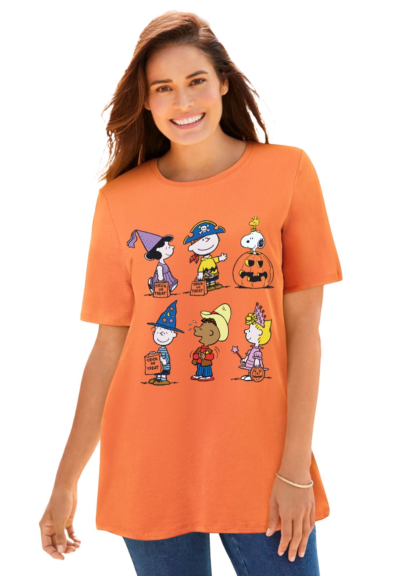 Plus Size Women's Peanuts Halloween Costume Tee by Disney in Orange Peanuts Costume (Size 1X)