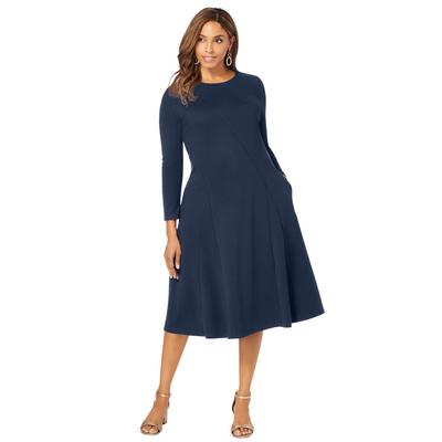 Plus Size Women's Long Sleeve Stretch Ponte Dress by Jessica London in Navy (Size 22 W)