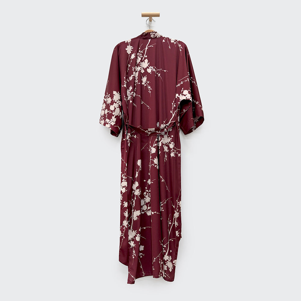 KIM+ONO Kimono Robe | Emi Long Kimono Robe | Polyester Charmeuse | Bordeaux | Long