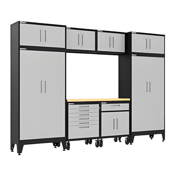 Armadillo Tough Grey 9-Piece Garage Cabinet Set with Levelers and Casters