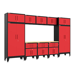 Armadillo Tough Red 11-Piece Garage Cabinet Set with Levelers
