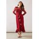 Wallis Womens Occasion Satin And Mesh Overlay Ruffle Maxi Dress - Wine - Size 12 UK | Wallis Sale | Discount Designer Brands
