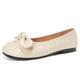 MiaZane Women's Metallic Ballet Flats Low Heel Slip-On with Decorative Bow Tie Round Toe Comfort Shoes for Daily Wear & Work,Beige,7 UK