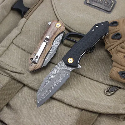 Damascus Pattern Folding Knife Wood Handle Portable Outdoor Self-defense Pocket knife High Hardness EDC Camping Kitchen Knives