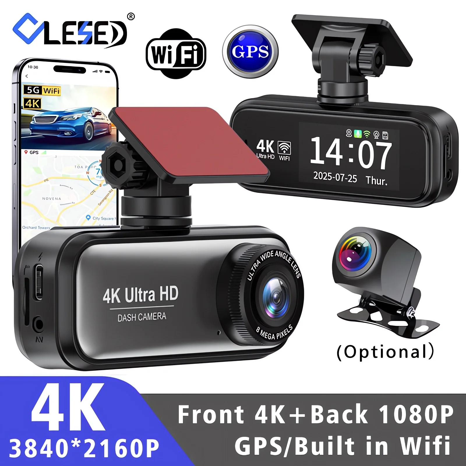 Dash cam 4K 3840*2160P Mini Auto DVR Unterstützung GPS Geschwindigkeit Display APP WIFI Steuerung nachtsicht Dashcam Rückansicht Kamera Black Box Image