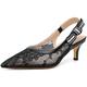 RIBONGZ Women Slingback Low Kitten Heel Shoes Closed Pointed Toe Dress Pumps Slip on Patent Leather Comfort Heels Braided Bowknot Work Wedding Shoes, Black Lace, 8 UK