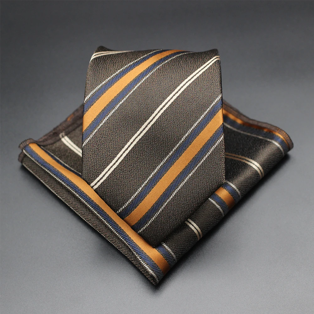 Modisches 8-cm-Krawatten-Einstecktuch-Set, gestreifte Krawatte, Anzug-Accessoires, passend für formelle Party- und Urlaubsgeschenk Image