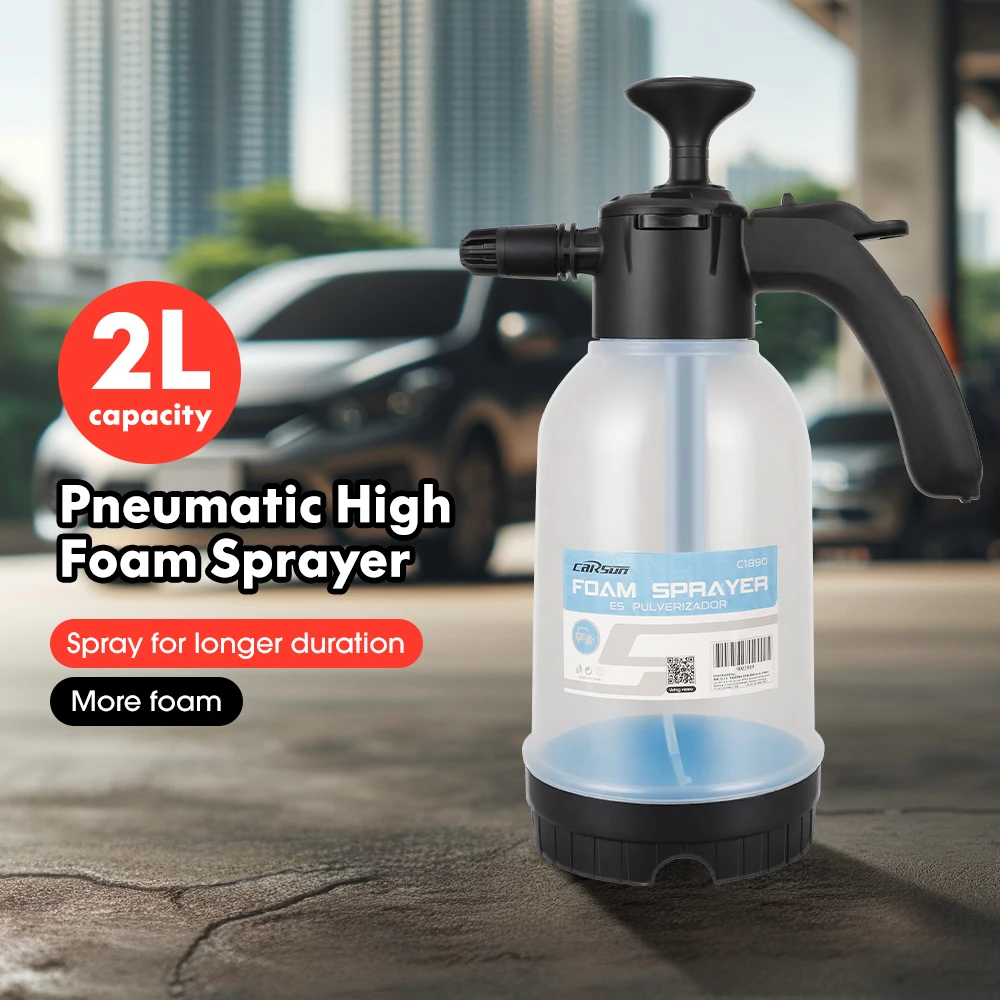 Carsun 2L Autowaschschaum-Sprühflasche, tragbare Hand-Autowaschflasche 60 ° Sprühgerät zur Lüfterreinigung Image