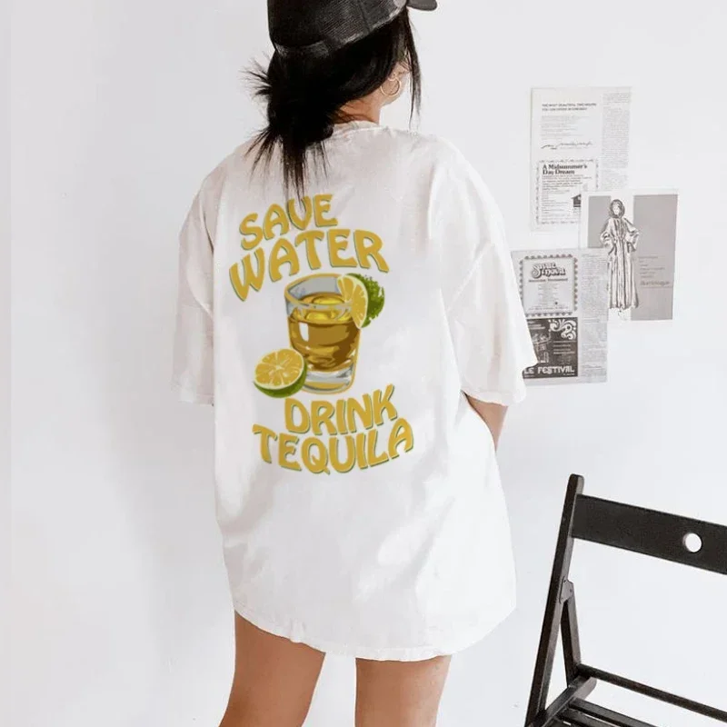 Zurück Druck Trinken Tequila Grafik T Hippie Lustige Alkohol T-Shirt Retro Tequila Liebhaber T Shirt Sommer Lose Baumwolle Frauen Männer Top