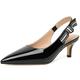 RIBONGZ Women Slingback Low Kitten Heel Shoes Closed Pointed Toe Dress Pumps Slip on Patent Leather Comfort Heels Braided Bowknot Work Wedding Shoes, Black Patent, 10 UK