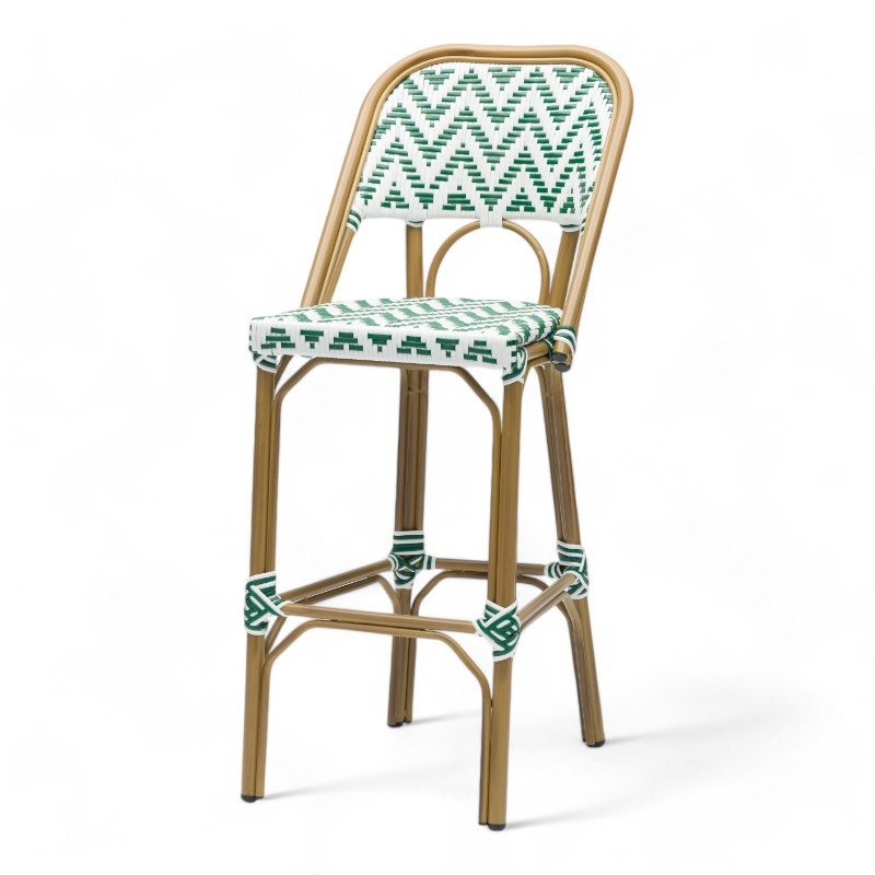 Bistromania Barhocker ALMA - Dunkelgrünes und weißes Geflecht Image