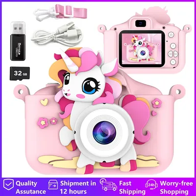 Kids Camera Cartoon Unicorn Toys 1080P HD Dual Cameras Kids Photography HD Video Camera For Girls Boys Gifts Children's Camera