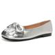 MiaZane Women's Metallic Ballet Flats Low Heel Slip-On with Decorative Bow Tie Round Toe Comfort Shoes for Daily Wear & Work,Silver,4 UK