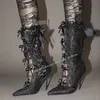 Mesh Lace Up Bogen Knoten Stiefel Spitze Zehen Dünne High Heels Frauen Schuhe Sommer Mittlere Waden Stiefel Hohl Solide Designer Party Casual Schuh