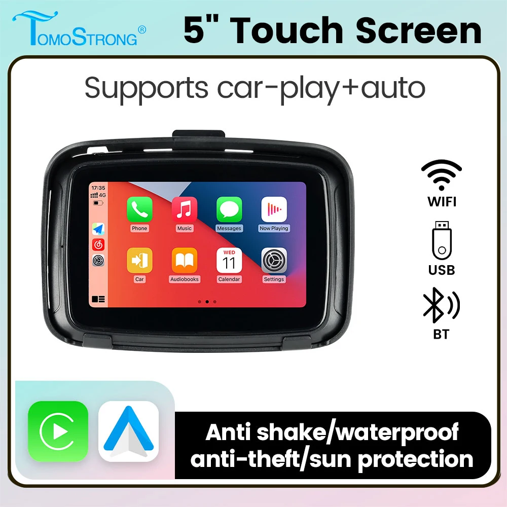 5-Zoll-tragbarer Motorrad-LCD-Display, IPX7 wasserdichter Monitor für kabelloses Apple Carplay, Android, Auto, Moto, Auto, Spielen, Bildschirm, GPS