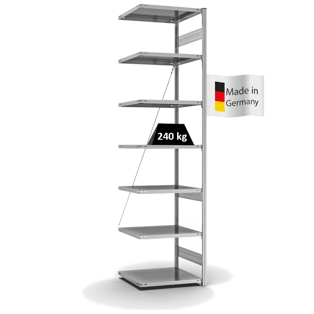 PROREGAL Fachbodenregal Stecksystem | Anbauregal | HxBxT 300x75x60cm | 7 Ebenen | Fachlast 240 kg | Einseitig nutzbar | Verzinkt Image