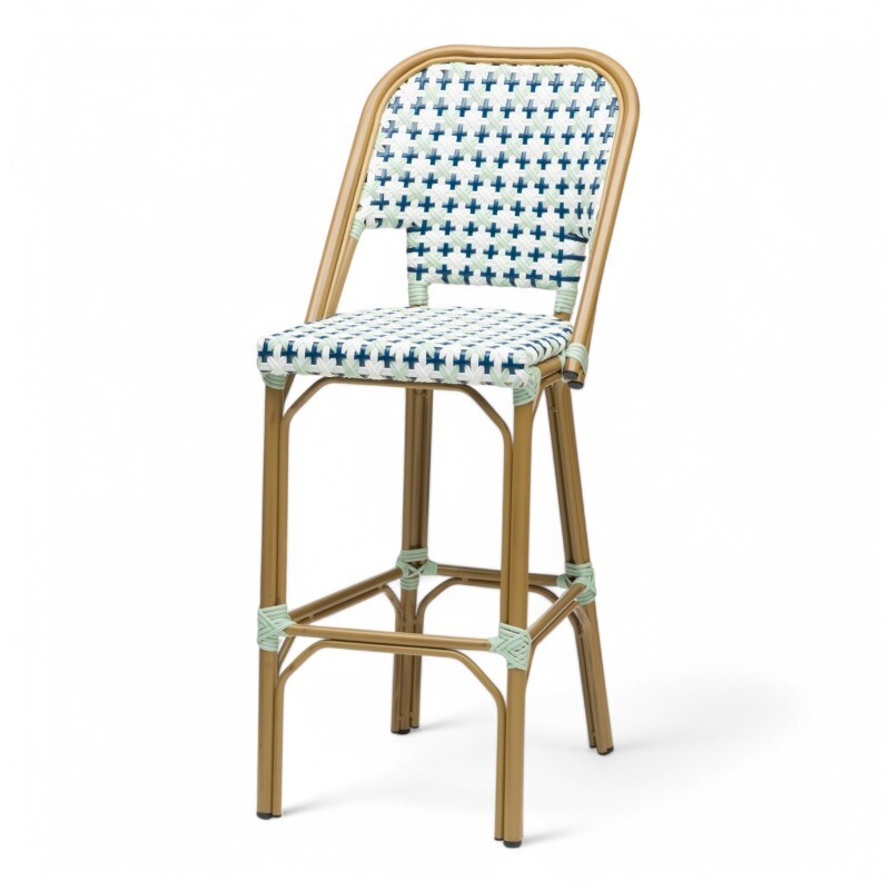 Bistromania Barhocker ST GERMAIN - Blau und Weißes Flechtmuster Image