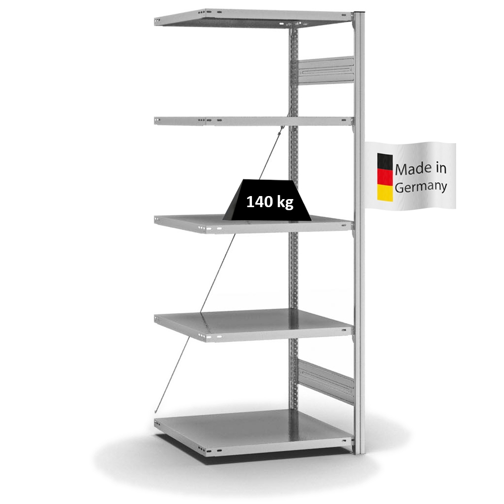 PROREGAL Fachbodenregal Stecksystem | Anbauregal | HxBxT 200x75x60cm | 5 Ebenen | Fachlast 140 kg | Einseitig nutzbar | Verzinkt Image