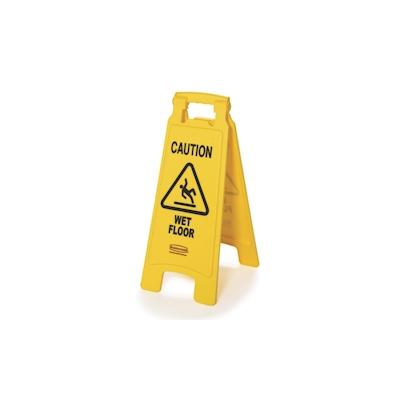 Rubbermaid klappbares doppelseitiges Warnschild "Nasser Boden" | Einsprachig | HxBxT 66x27,9x3,8cm | Gelb von PROREGAL Image