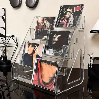 3/5-layer CD rack, album display rack, transparent storage rack for records, and tapes, multifunctional counter display rack