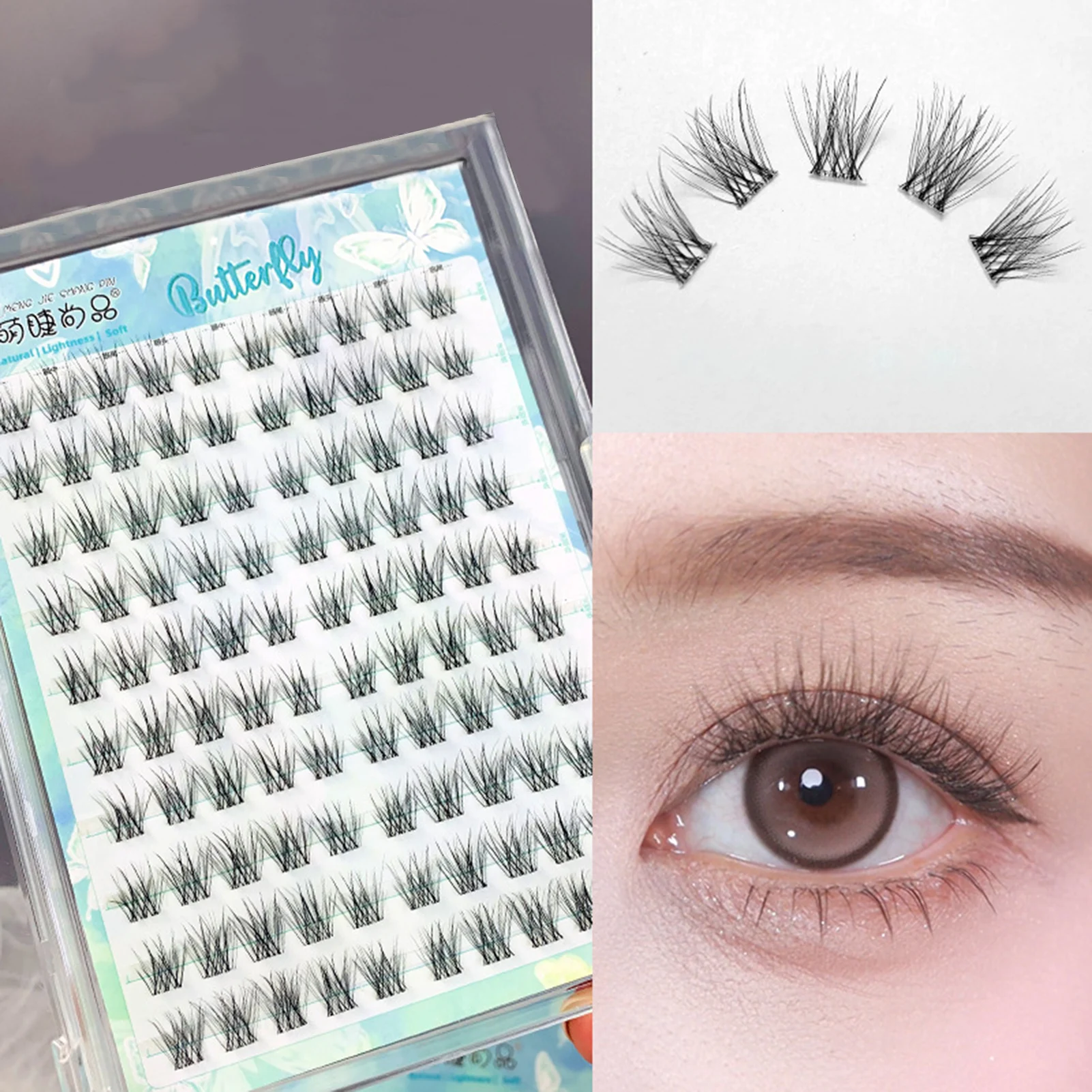 Tägliche Wimpern-Cluster, natürliche, dünne falsche Wimpern, kleberfrei, realistische falsche Wimpern, perfekt für nächtliches Augen-Make-up Image