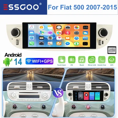 ESSGOO 7 Inch IPS Touchscreen Display Car Stereo Multimedia Radio GPS Navigation WIFI Bluetooth Wireless Carplay Android Auto Steering Wheel Control Split Screen USB FM RDS Für Fiat 500 2007-2015
