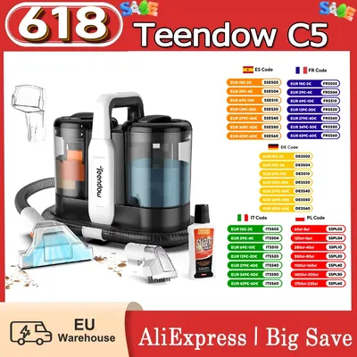 Teendow C5 Teppichreiniger-Staubsauger, 11 kPa, leistungsstarke Saugleistung, 450 W, Bürstenmotor ≤ 80 dB, geräuscharm, 1500 ml, große Wassertankkapazität Image
