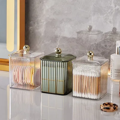 Transparent Cotton Swab Storage Box Makeup Organizer Storage Box Cotton Swab Cosmetic Box Bathroom Storage Jar Container