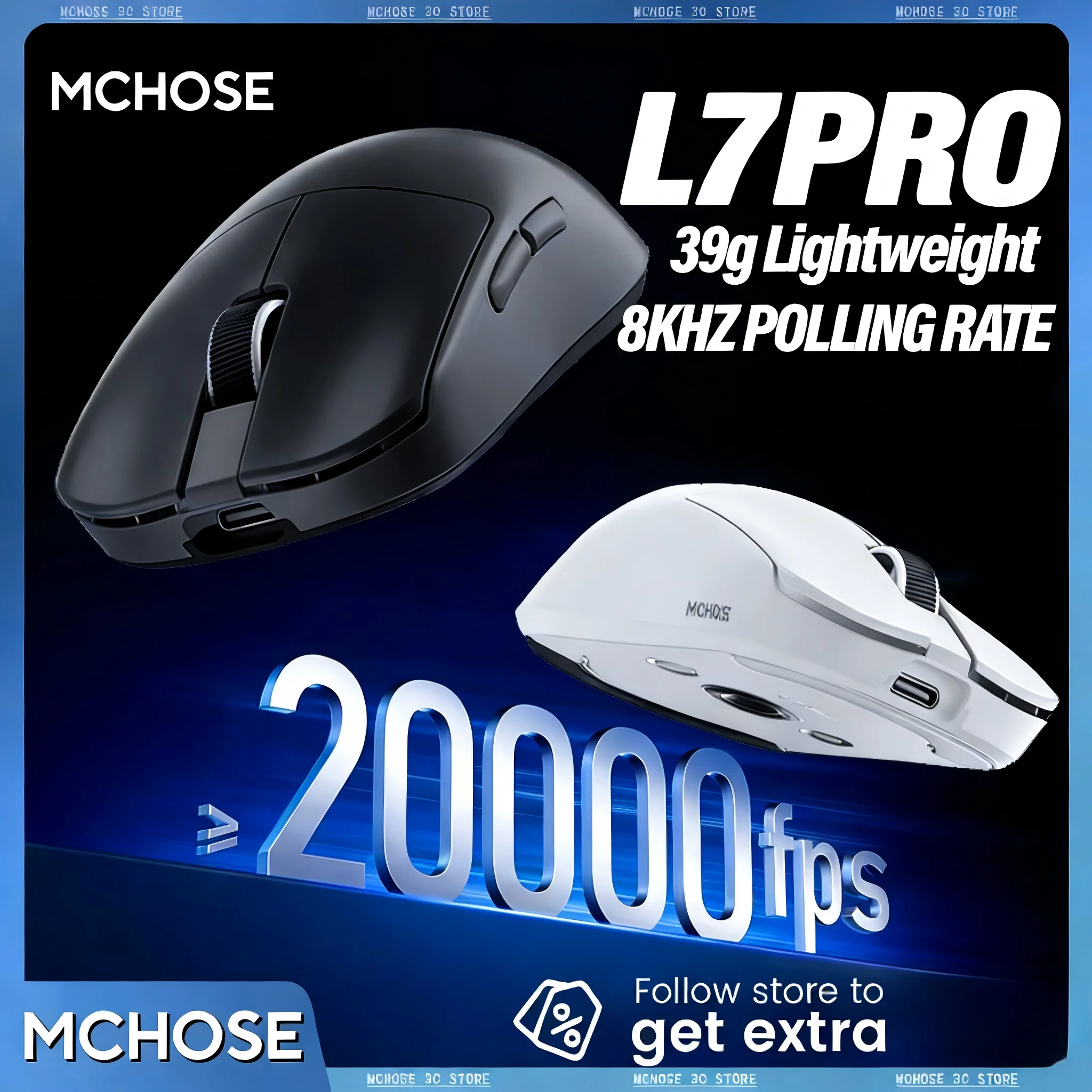 MCHOSE L7 Serie Gaming-Maus 39g Leichtgewicht Superleicht 8kHz Ultra-Niedrige Latenz Kabellos Unterstützt BT 2.4G 250mAh Optischer Schalter Image