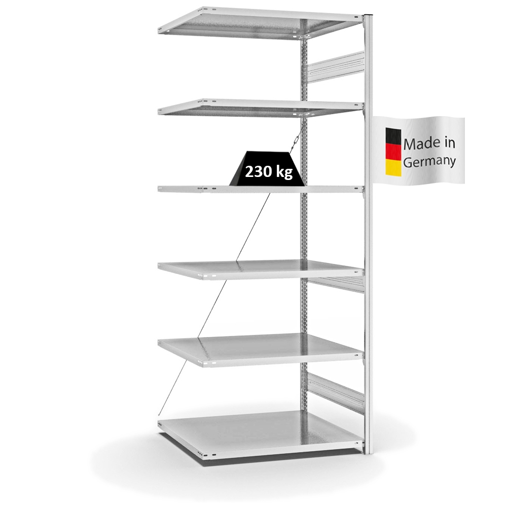 PROREGAL Fachbodenregal Stecksystem | Anbauregal | HxBxT 250x100x80cm | 6 Ebenen | Fachlast 230 kg | Einseitig nutzbar | Lichtgrau Image