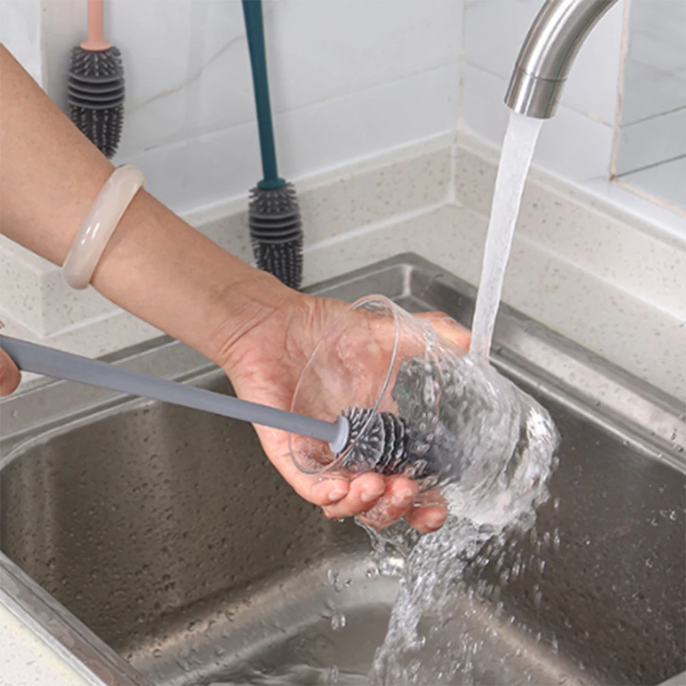 Silikon Milch Flasche Pinsel Tasse Wäscher Glas Reiniger Küche Reinigung Werkzeug Lange Griff Trinken Flasche Glas Tasse Reinigung Pinsel Image