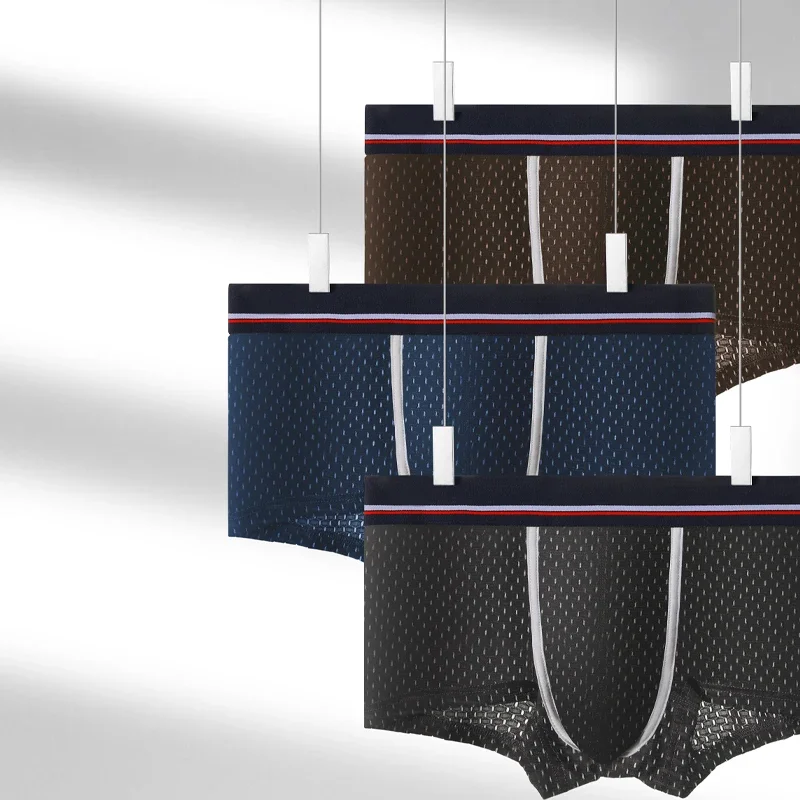 5 Stück Herren-Unterhosen aus Eisseide, Mesh-Boxershorts. Sommerliche, dünne und atmungsaktive Boxershorts für Herren mit U-förmiger Ausbuchtung. Image
