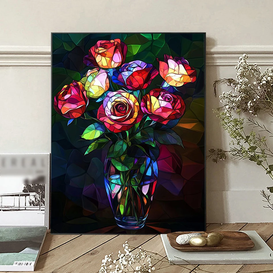 RUOPOTY Malen nach Zahlen für Erwachsene, dekorative Blumenvase für den Innenbereich, Kunsthandwerk, Acrylfarben, Gemälde auf Zahlen zum Zeichnen von Ölkunst Image