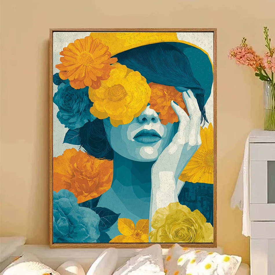 RUOPOTY Malen nach Zahlen Zeichnen Abstrakte Frau Bild Zeichnung Acryl gerahmte Wandkunst Modernes Farbset Wohnzimmerdekoration Image