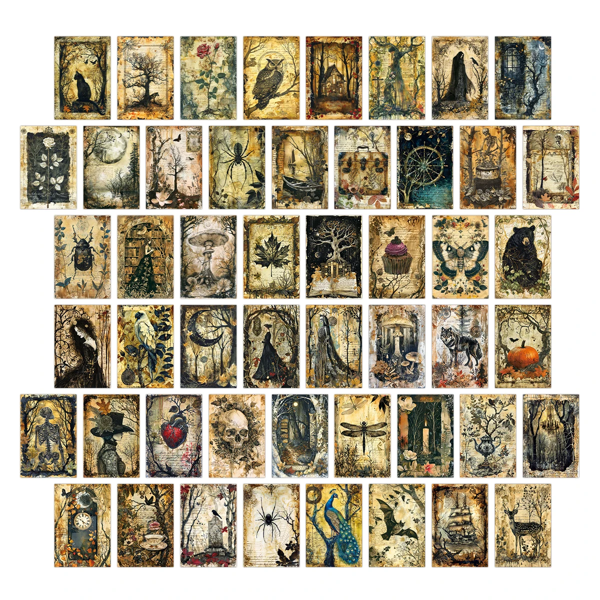 50 Stück Vintage Halloween Postercard Collage Kit, Gothic Zimmer Wandkarten Dekor, Halloween Party Einladung Geschenk Diy Handwerk Dekoration Image