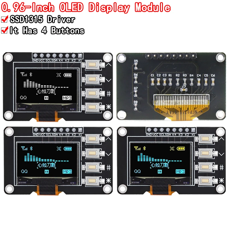 0,96 Zoll OLED IIC Weiß/GELB BLAU/BLAU 12864 OLED-Display mit 4x4 Tasten I2C SSD1315 LCD-Bildschirmplatine für Arduino Image