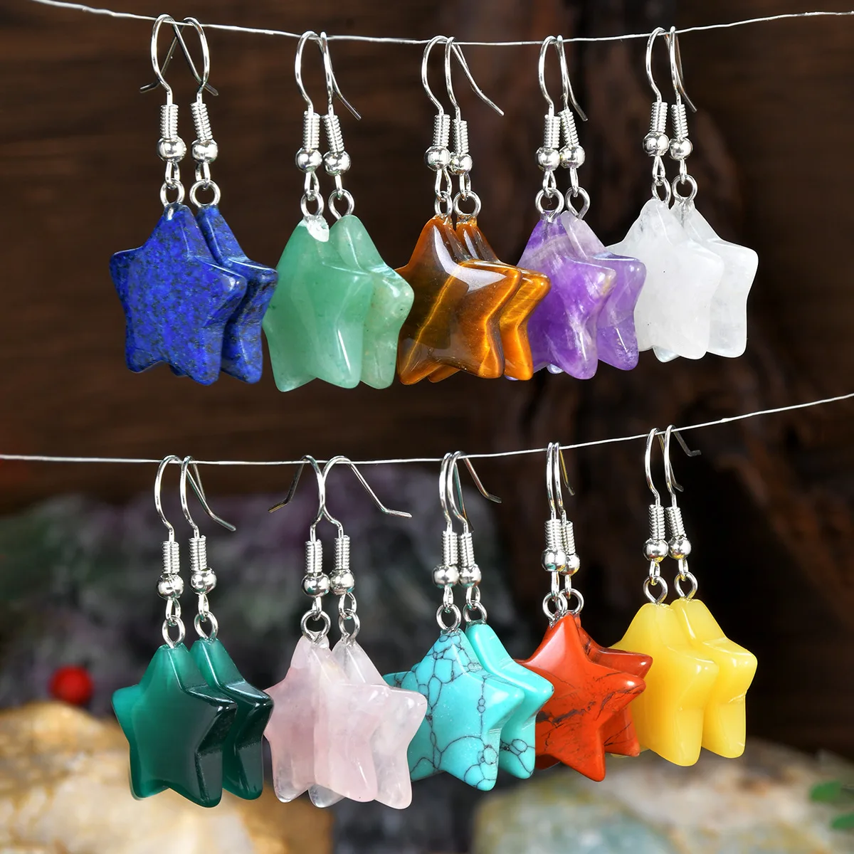 1 paar Bohemian Bunte Natürliche Stein Waterdrop Ohrringe Frauen Tröpfchen Geformt Baumeln Ohr Schmuck Party Geschenk Image