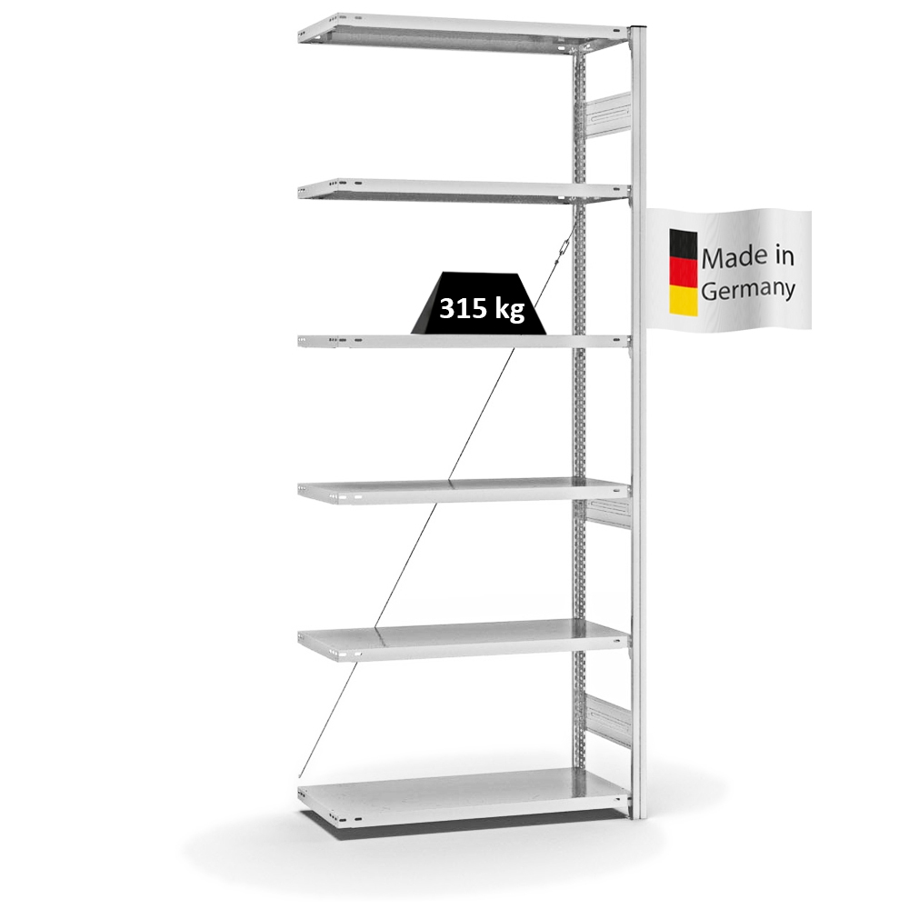 PROREGAL Fachbodenregal Stecksystem | Anbauregal | HxBxT 250x100x40cm | 6 Ebenen | Fachlast 315 kg | Einseitig nutzbar | Lichtgrau Image