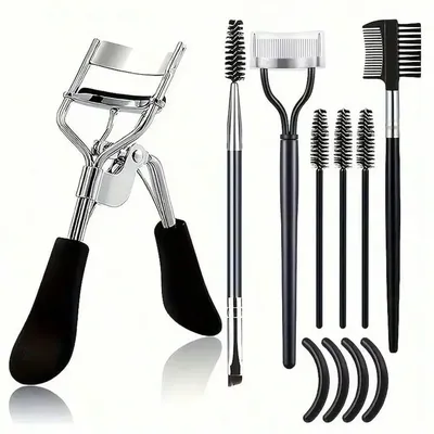 Eyelash Wand, Eyebrow Brush,11-In-1 Eyelash Grooming Kit, Includes Eyelash Curler With Comb Separator, 4 Silicone Refill Pads